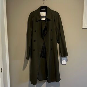 Olive Green Double-Breasted Trench Coat